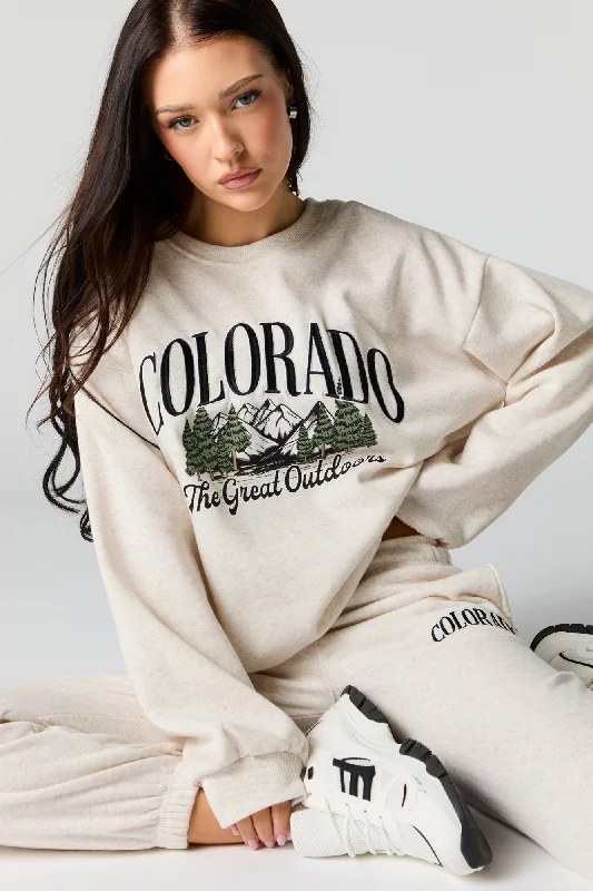 Oversized Destination Chenille Embroidered Fleece Sweatshirt