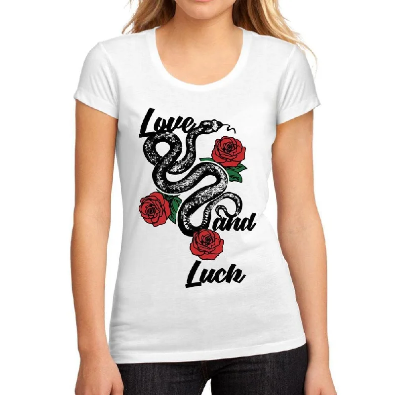 Women's Low-Cut Round Neck T-Shirt Love and Luck White