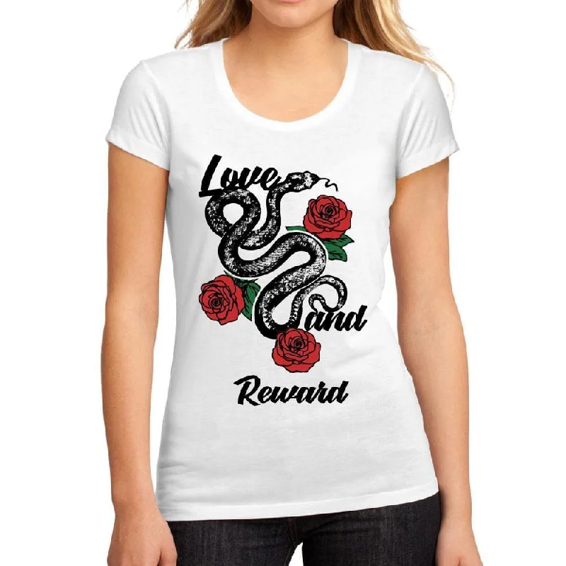 Women's Low-Cut Round Neck T-Shirt Love and Reward White