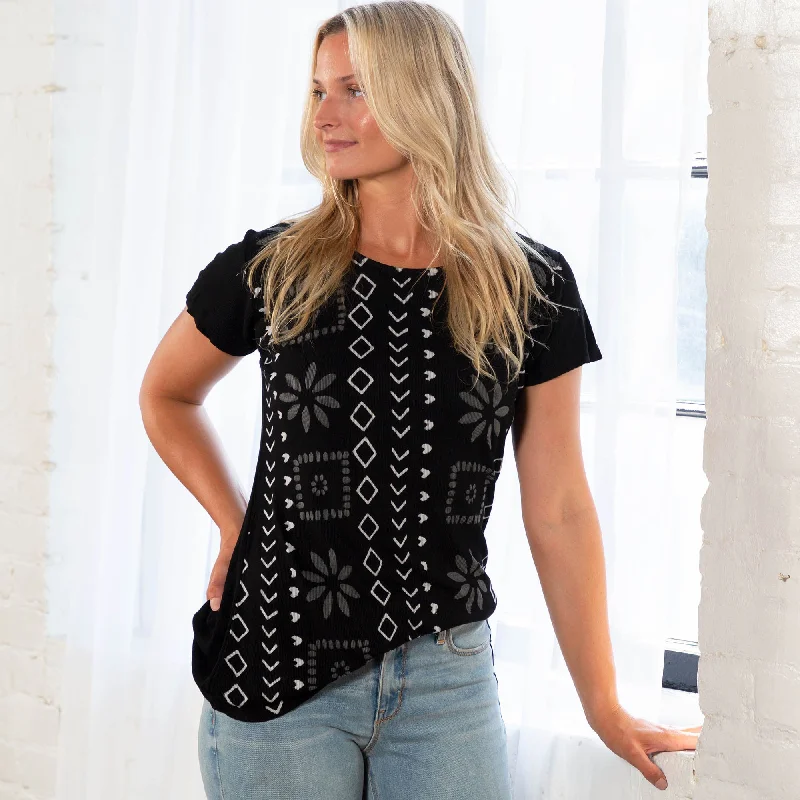 Black Geometric Short Sleeve Top