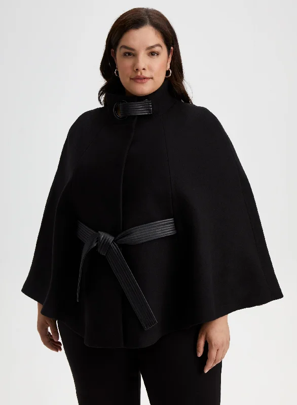 Belted Wool-Blend Cape