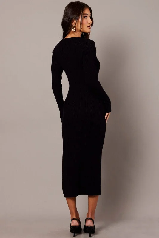 Black Knit Dress Long Sleeve Bodycon