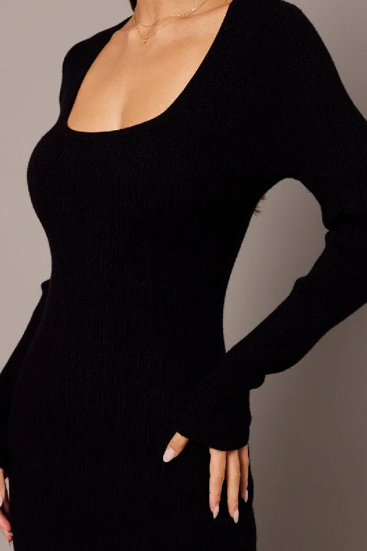 Black Knit Dress Long Sleeve Bodycon