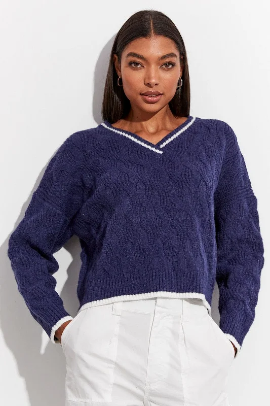 Blue Sweater Long sleeve V neck