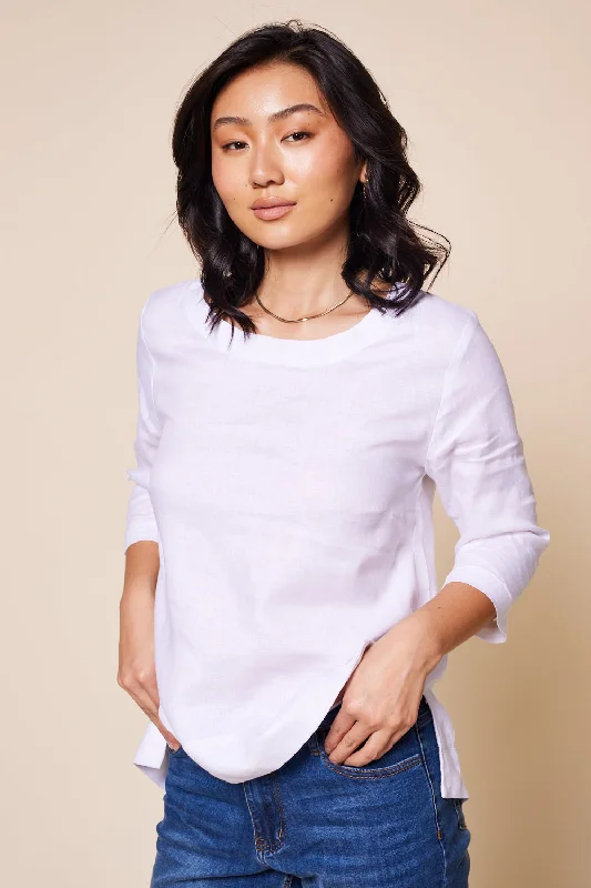 Boatneck Linen Top in White