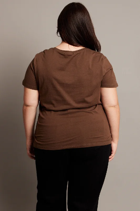 Brown Graphic T-shirt Short Sleeve Crew Neck