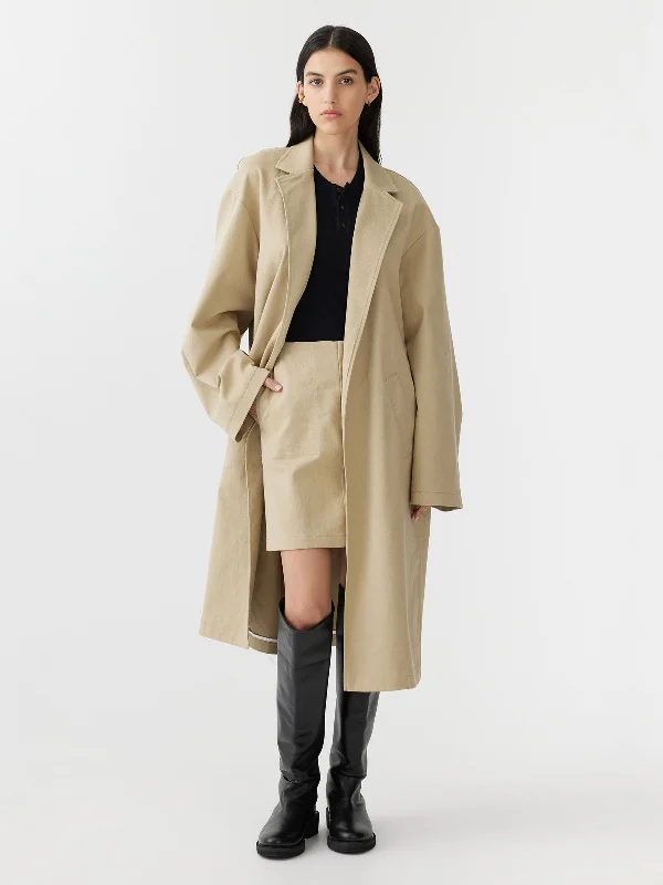 cotton twill longerline trench