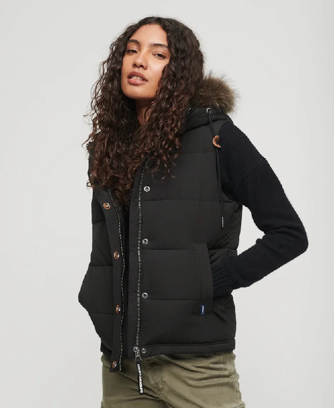 Everest Faux Fur Puffer Gilet | Jet Black