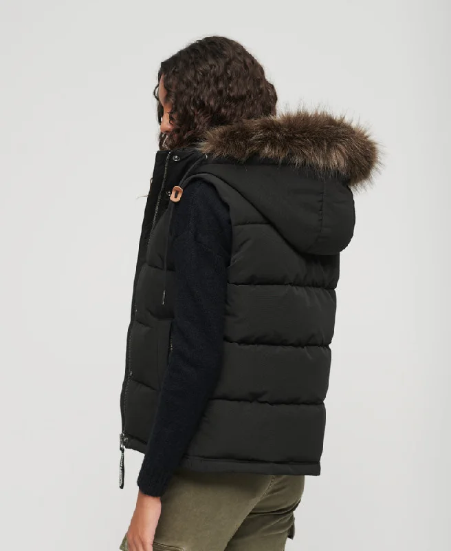 Everest Faux Fur Puffer Gilet | Jet Black