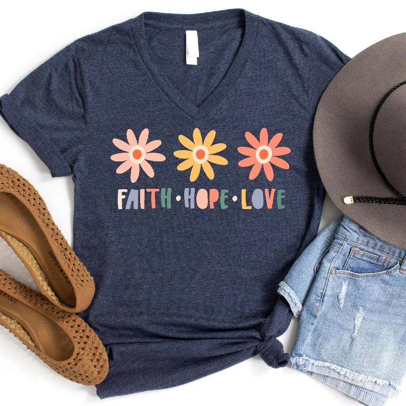 Faith Hope Love Flowers V-Neck