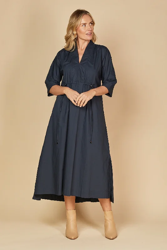 Finley Poplin Kaftan Dress in Navy