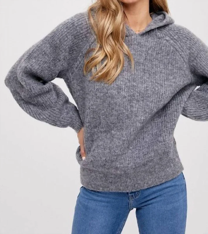 Jordana Ribbed Knit Hoodie In Grey