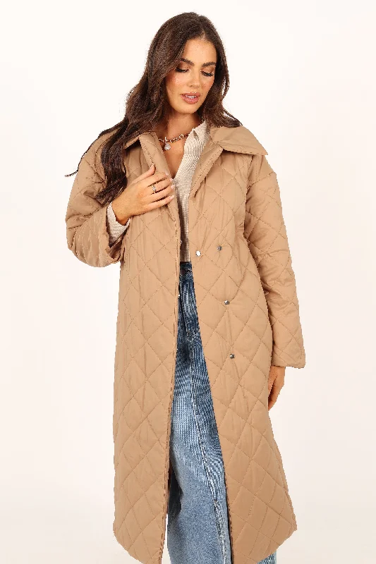 Kallie Quilted Tie Front Coat - Camel