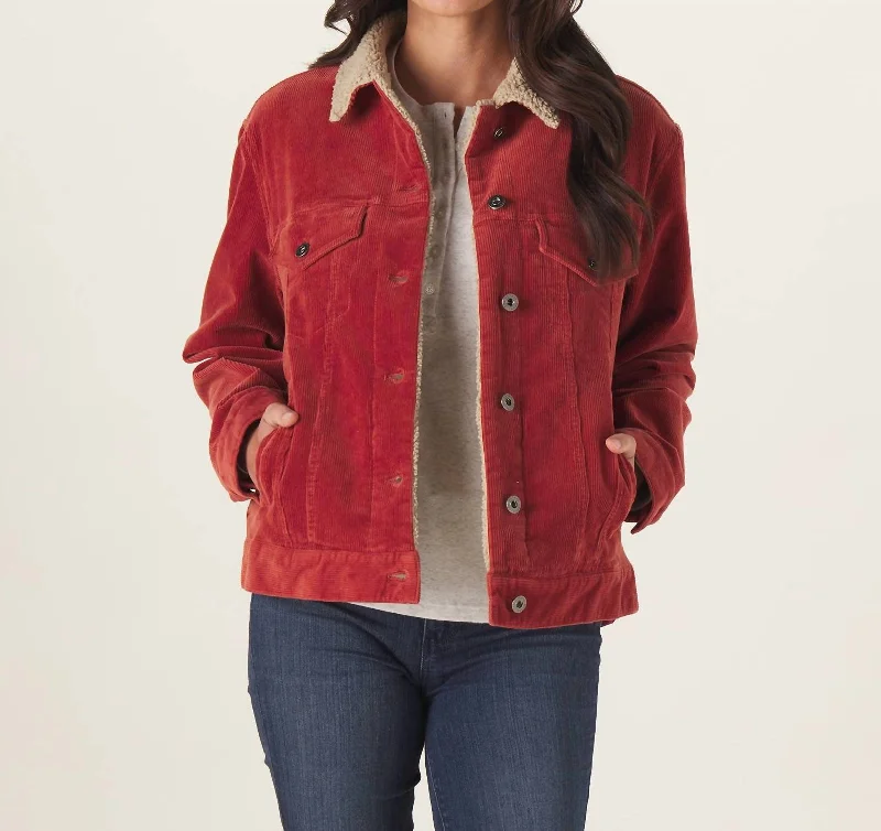 Ladies Sherpa Cord Jacket In Auburn