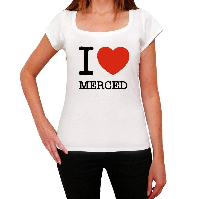 MERCED, I Love City's, White, Women's Short Sleeve Round Neck T-shirt 00012