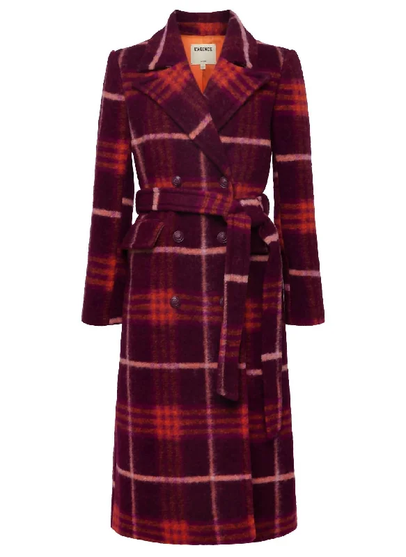 Olina Long Coat With Belt In Burgundy