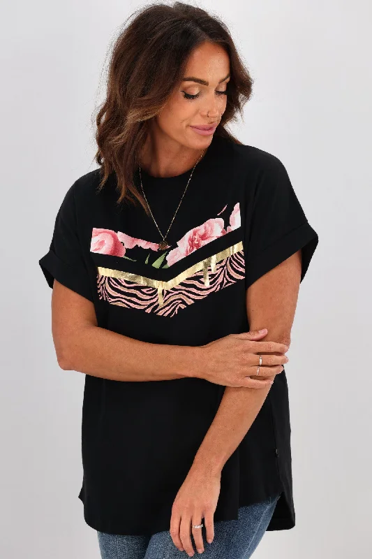 Rebel Club By Shine On Chevron Cap Sleeve Tee Jet Black