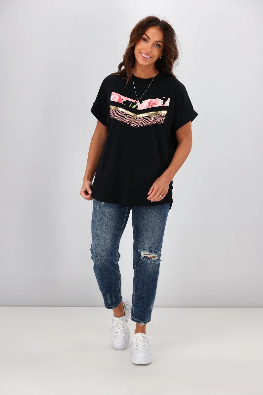 Rebel Club By Shine On Chevron Cap Sleeve Tee Jet Black