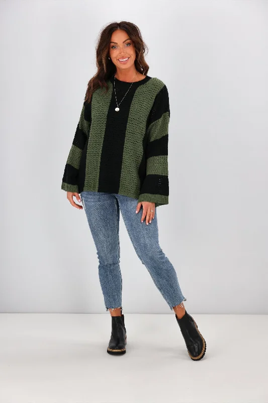 Shine On Label Vertical Stripe Jumper Black Olive