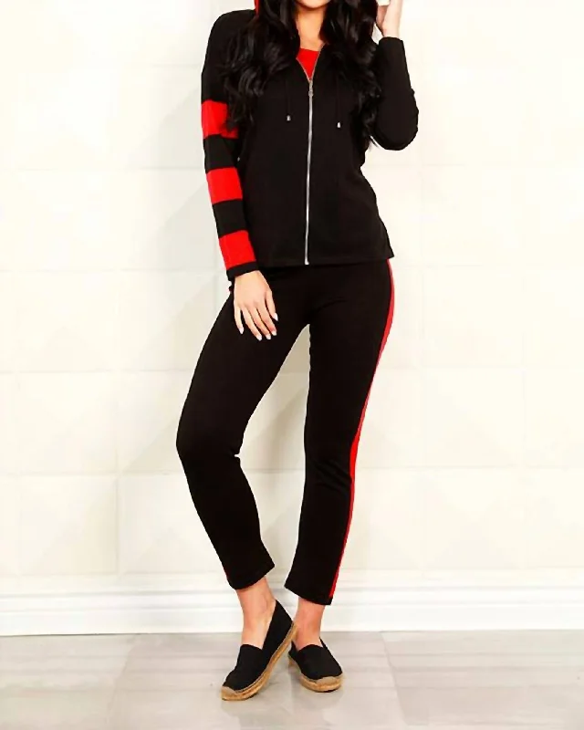 Stripe Zip Hoodie In Black/red