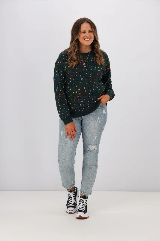 Sugarhill Brighton Noah Sweatshirt Rainbow Leopard Green