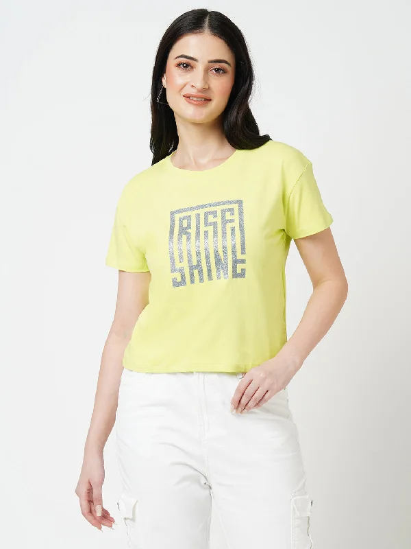 Women Lime Printed Short Sleeves Tshirt