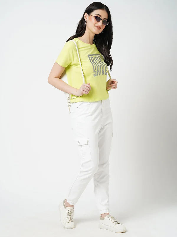 Women Lime Printed Short Sleeves Tshirt