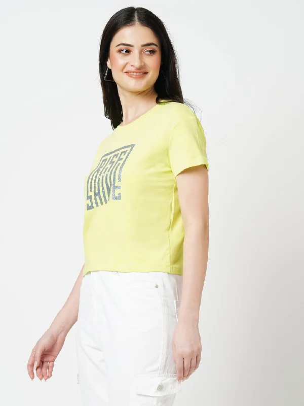 Women Lime Printed Short Sleeves Tshirt