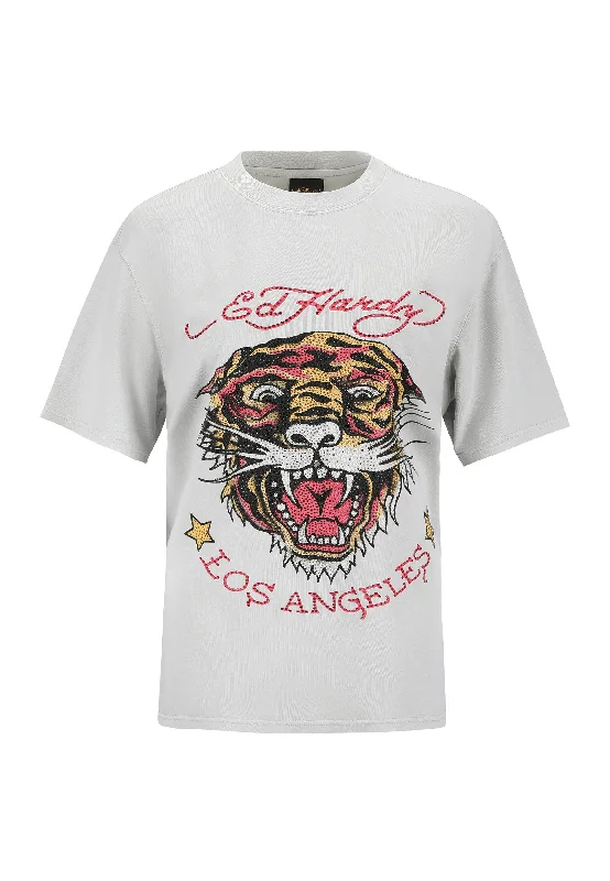 Womens La Tiger Vintage Diamante Tshirt - Grey