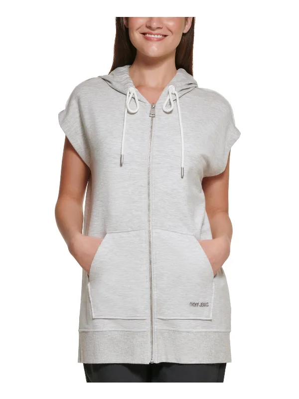 Womens Sleeveless Zip Front Zip Hoodie