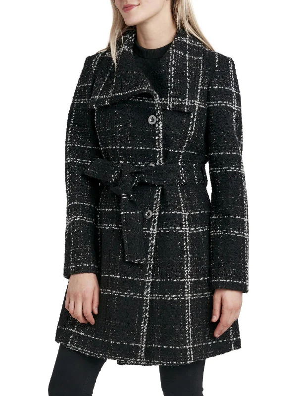 Womens Wool Blend Plaid Wrap Coat