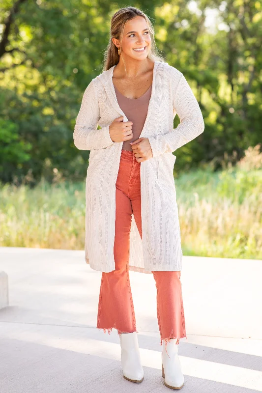 Beige Long Sleeve Solid Knit Cardigan