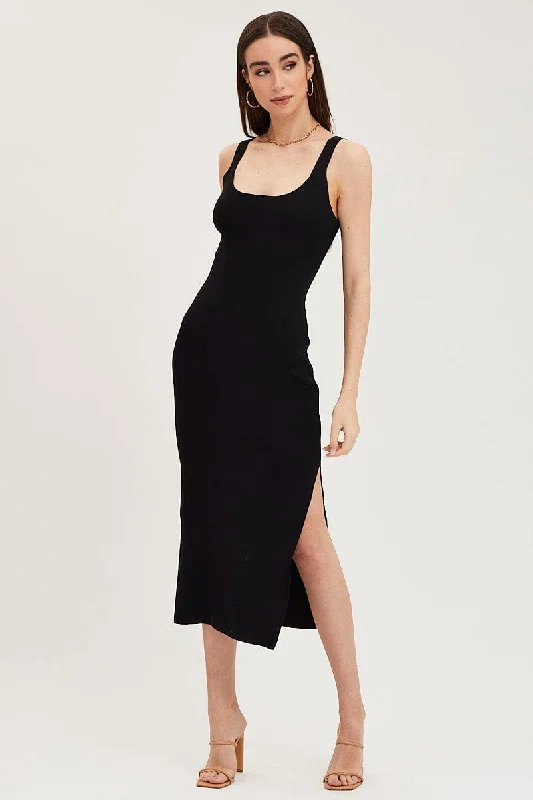 Black Cut Out Back Knit Dress