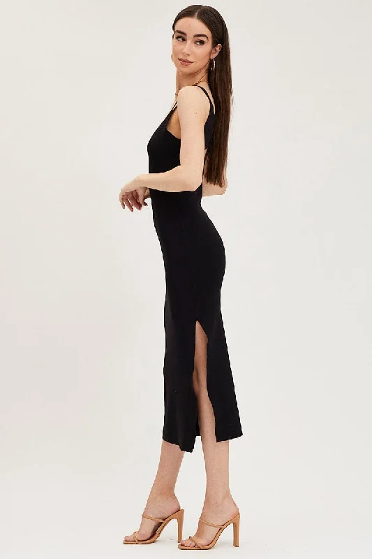 Black Cut Out Back Knit Dress