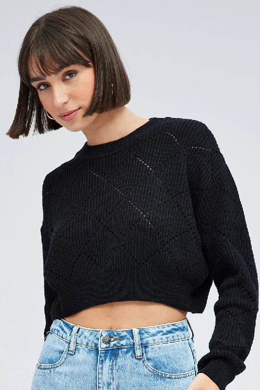 Black Knit Jumper Long Sleeve Crew Neck