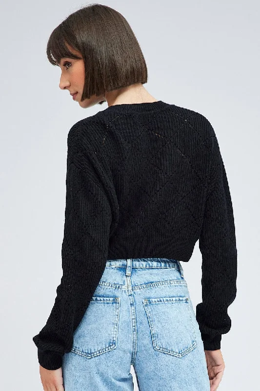 Black Knit Jumper Long Sleeve Crew Neck