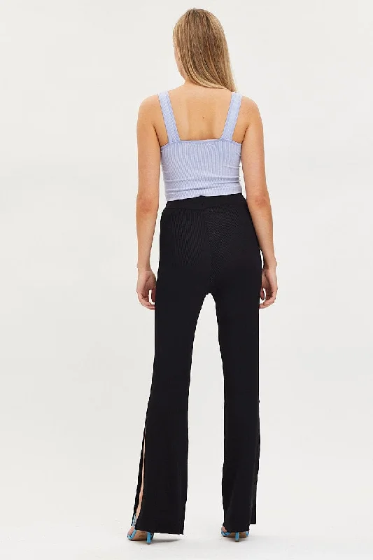 Black Knit Pants Knit High Rise