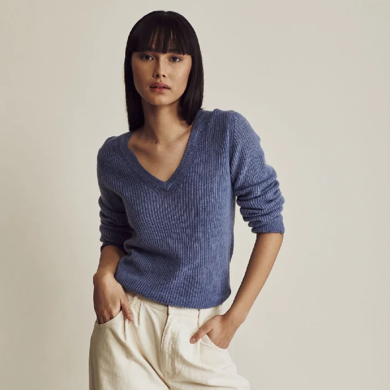 Blair Cashmere V Neck Sweater (Indigo)