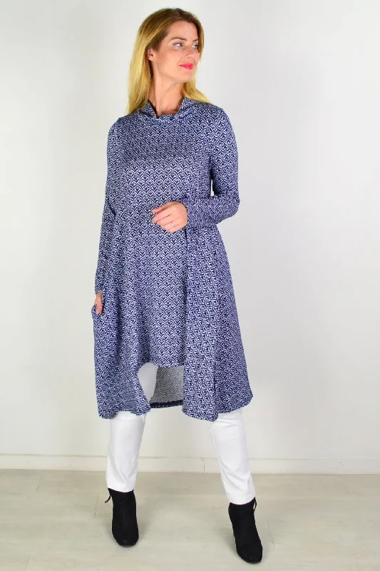 Blue Stamp Print Tunic Dress