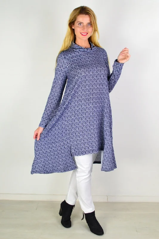 Blue Stamp Print Tunic Dress