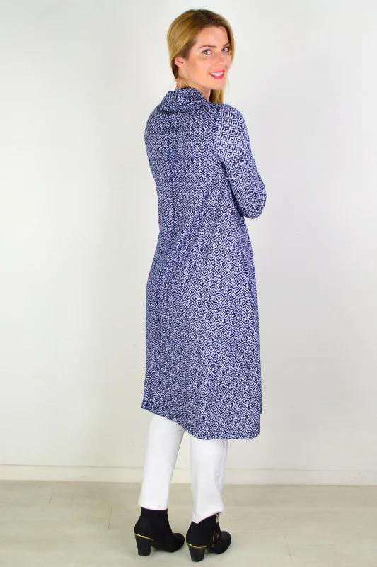 Blue Stamp Print Tunic Dress