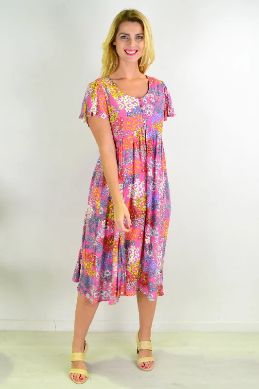 Bouquet Flutter Sleeve Shift Dress Tunic