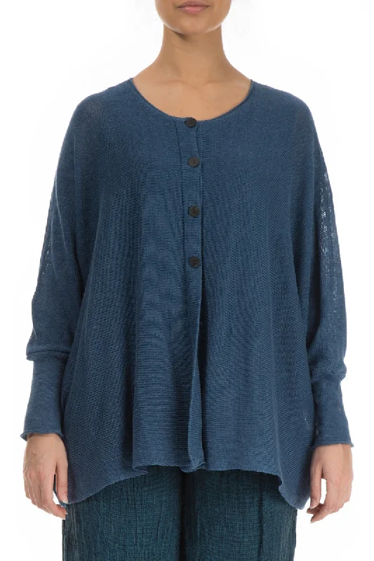 Boxy Blue Linen Cardigan