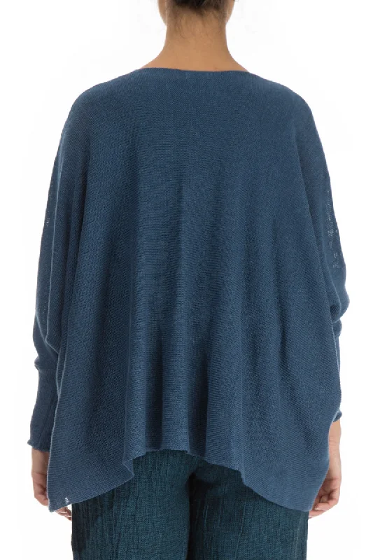 Boxy Blue Linen Cardigan