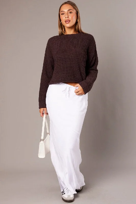 Brown Knit Top Long Sleeve Chenille