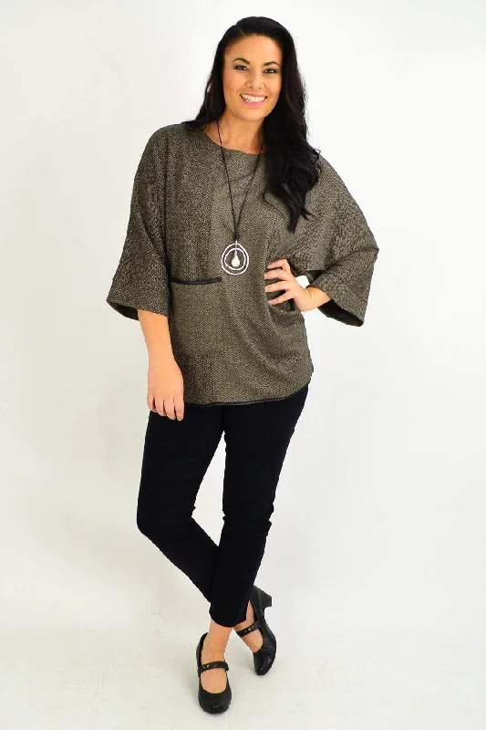 Brown Wide Sleeve Pocket Tunic Top