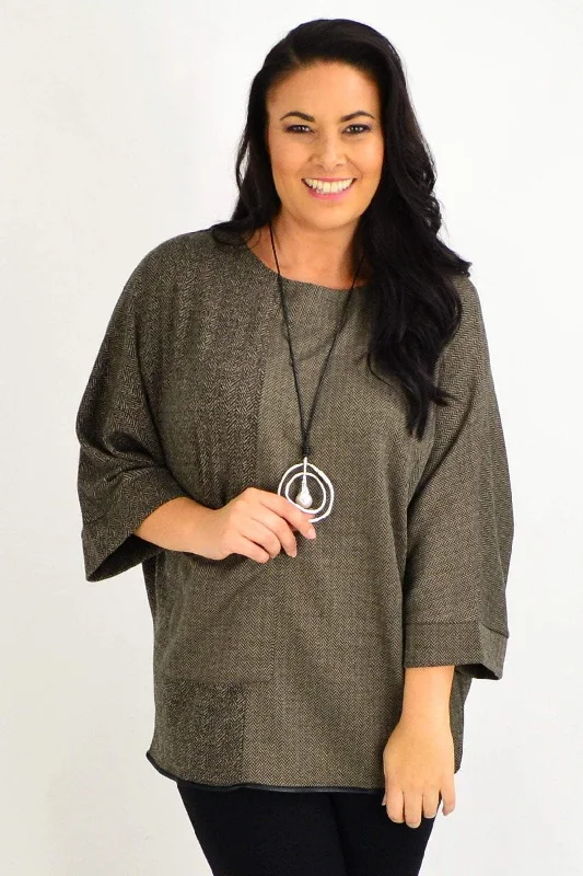 Brown Wide Sleeve Pocket Tunic Top