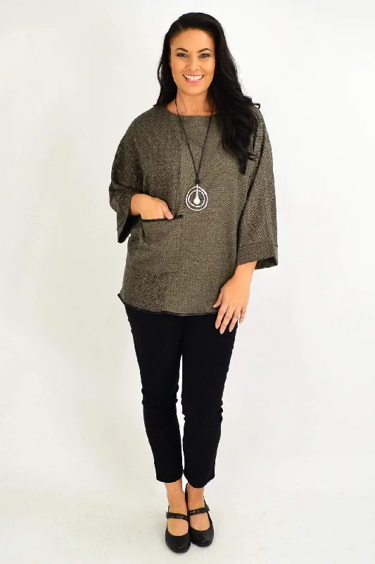 Brown Wide Sleeve Pocket Tunic Top