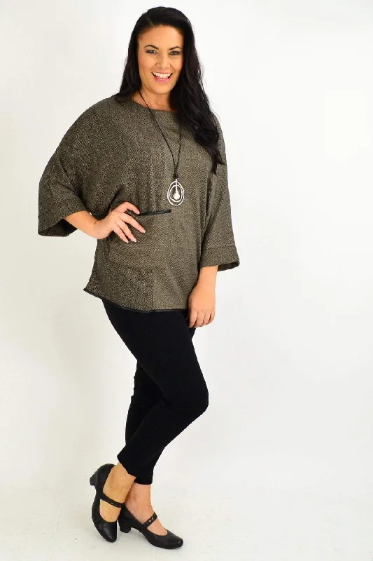 Brown Wide Sleeve Pocket Tunic Top