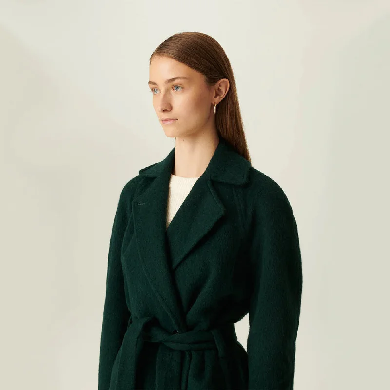 Cabrina Solid Heavy Wool Oversized Coat (Dark Green)